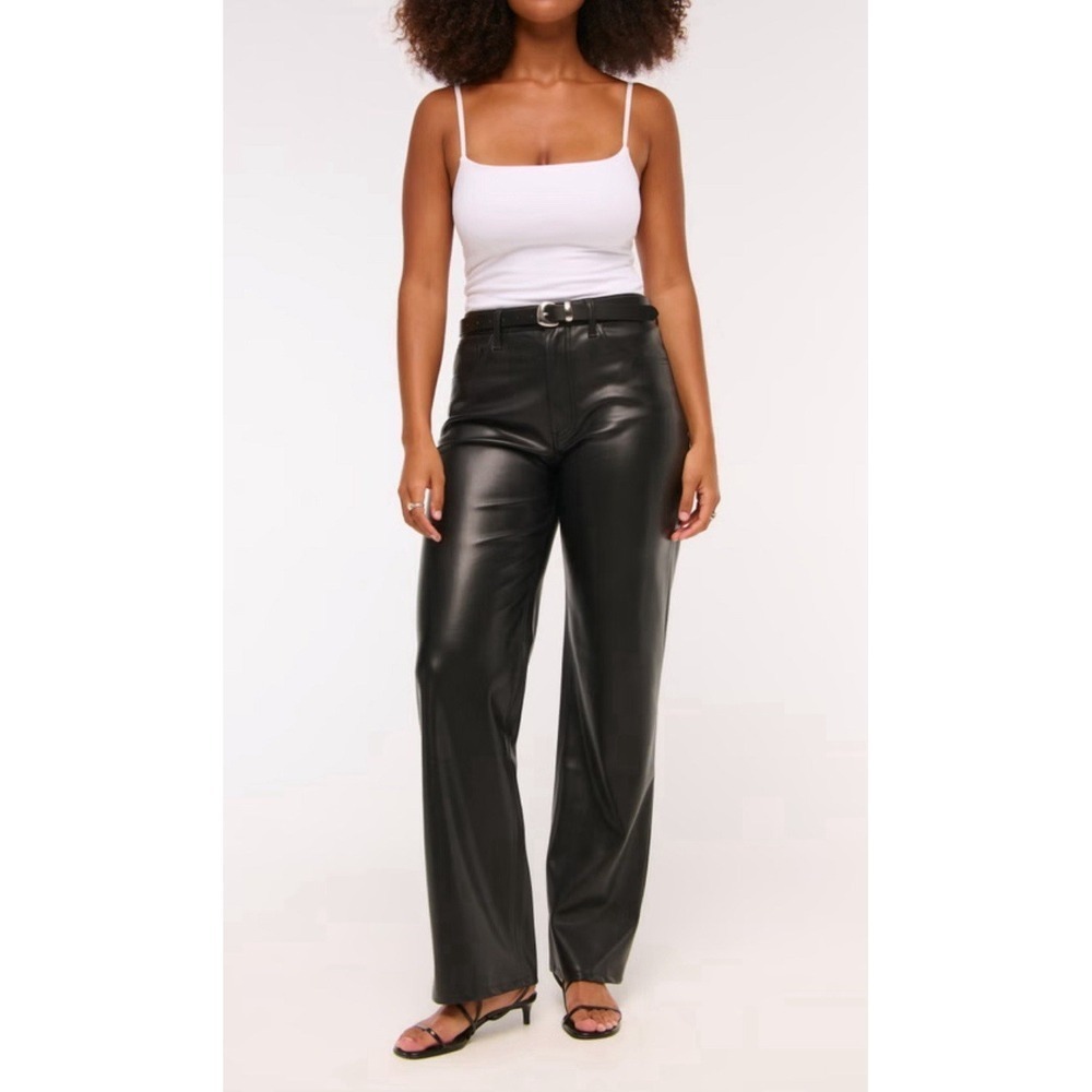 Abercrombie & Fitch Black Vegan Leather Ankle Straight High Rise Pants Size 27